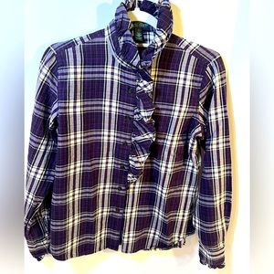 LAUREN RALPH LAUREN Women’s Button Down Shirt Small Purple & White Plaid Design